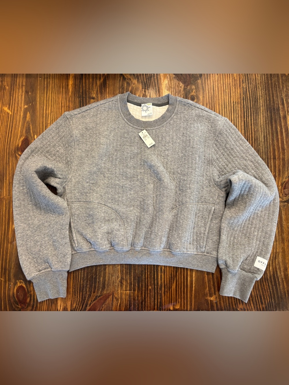 NWT OFFLINE by Aerie Gray Crewneck Pullover Sweatshirt Thumbholes Pockets S